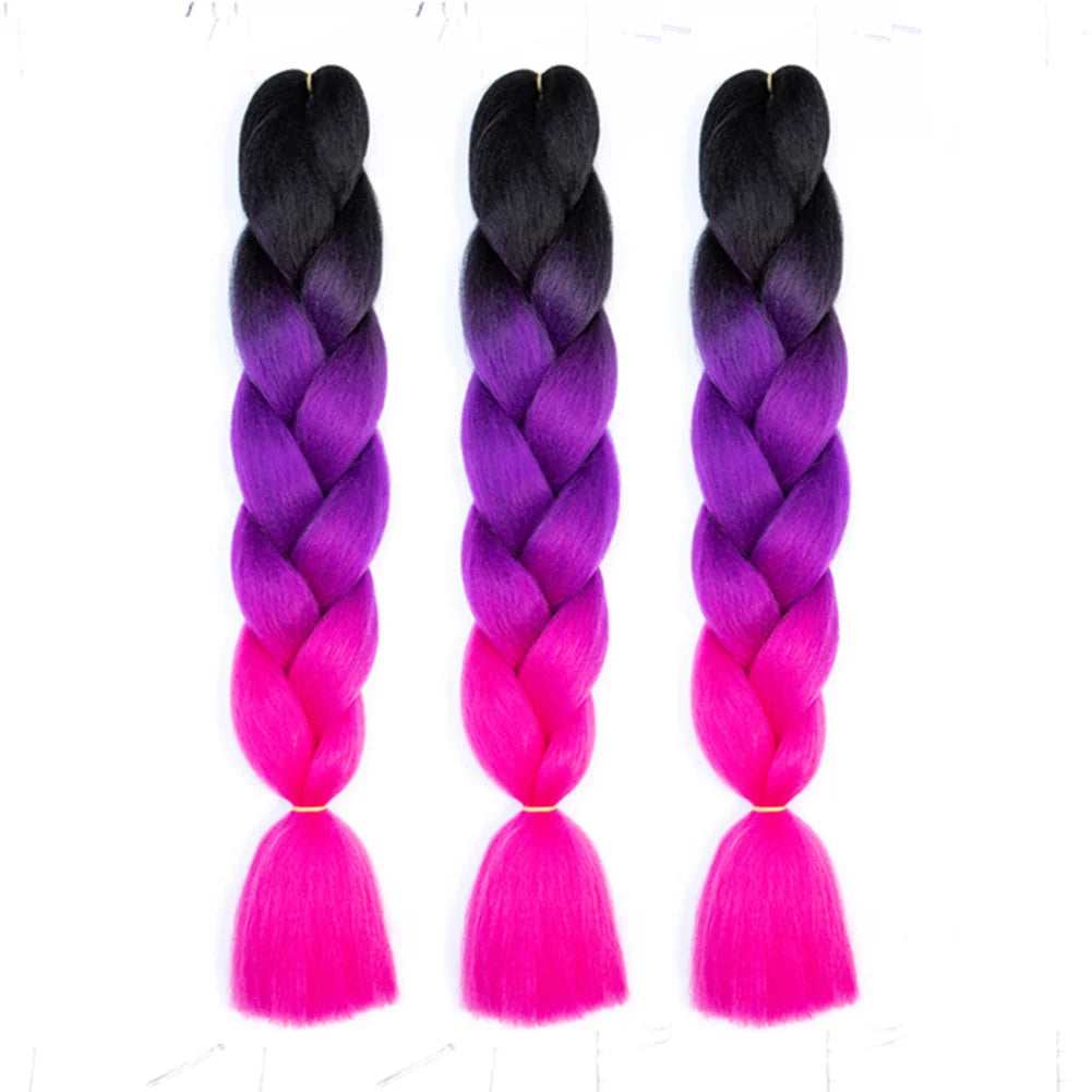 3 Packs 24 Inch Rainbow Braiding Hair Extensions – Ombre Synthetic Jumbo Braid Hair for Crochet Braids (Rose Red)
