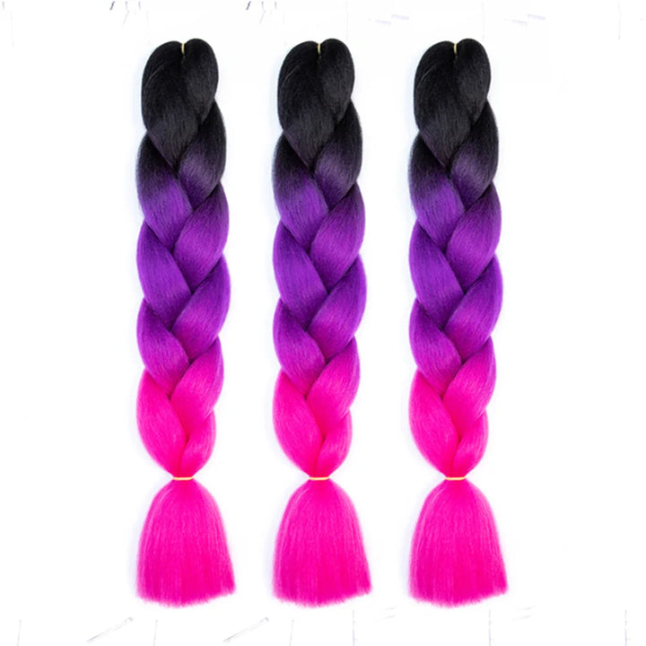 3 Packs 24 Inch Rainbow Braiding Hair Extensions – Ombre Synthetic Jumbo Braid Hair for Crochet Braids (Rose Red)