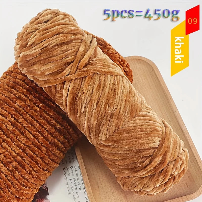 450g Chenille Warm Velvet Ice Yarn – Soft Thick Knitting Yarn for Sweaters, Scarves & Blankets (5 Pcs/Pack)