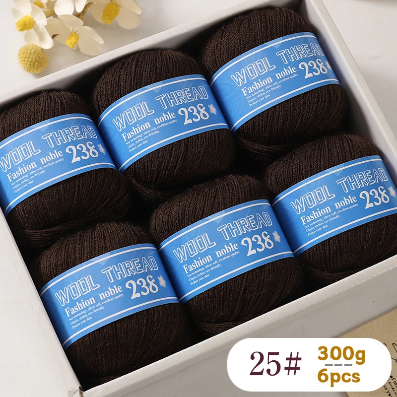 300g 238 Pure Wool Yarn (6 Pack) – High-Quality Knitting Yarn for Sweaters, Vests & Hats