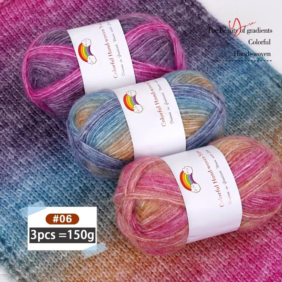 150g Mohair Gradient Spray Yarn (3 Skeins) – Lightweight Rainbow Knitting Yarn for Sweaters, Hats, Scarves & Shawls