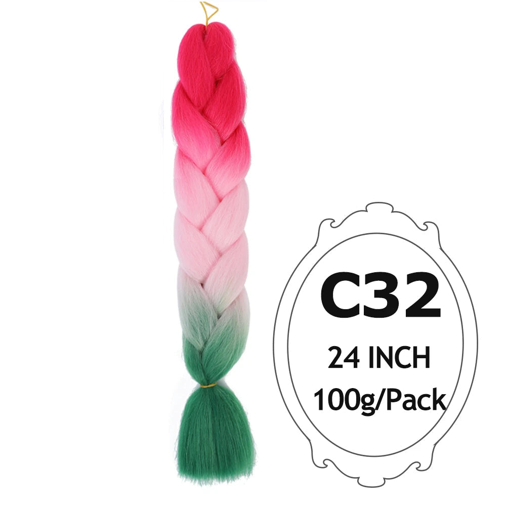 Ombre Braiding Hair 24 Inch – Colorful Jumbo Synthetic Braiding Hair Extensions for Women (Purple, Pink, White, Red, Blue)