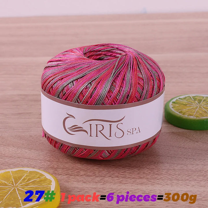 300g No.6 Mercerized Cotton Lace Yarn (6 Pieces) – Gradient Dyed Crochet Yarn for Shawls, Summer Sweaters & Knitwear