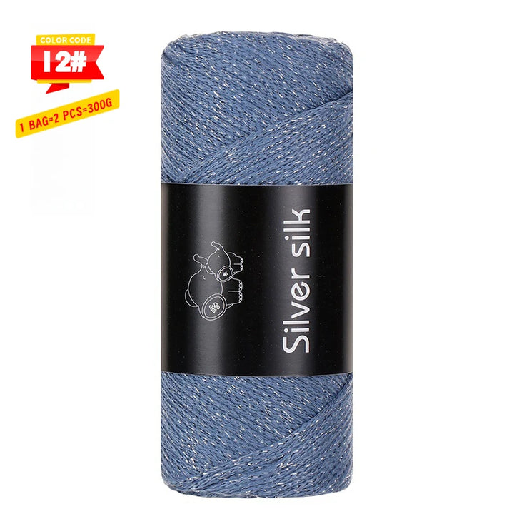 300g Shiny Silver Silk Hollow Yarn – Polyester Crochet Yarn for Bags, Hats, Shoes & DIY Crafts