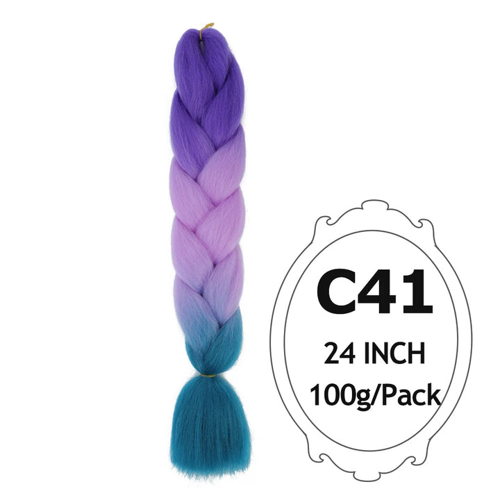 Ombre Braiding Hair 24 Inch – Colorful Jumbo Synthetic Braiding Hair Extensions for Women (Purple, Pink, White, Red, Blue)