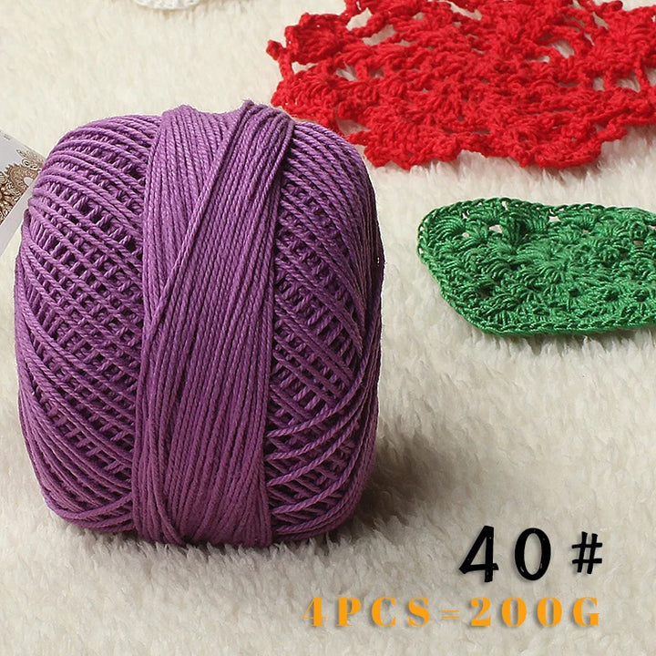 No. 3 Pearl Lace Cotton Thread (4 Pack / 200g) – Fine Hand-Knitting & Crochet Yarn for Shawls, Hats & Summer Outwear