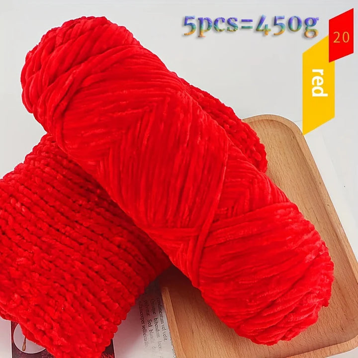 450g Chenille Warm Velvet Ice Yarn – Soft Thick Knitting Yarn for Sweaters, Scarves & Blankets (5 Pcs/Pack)