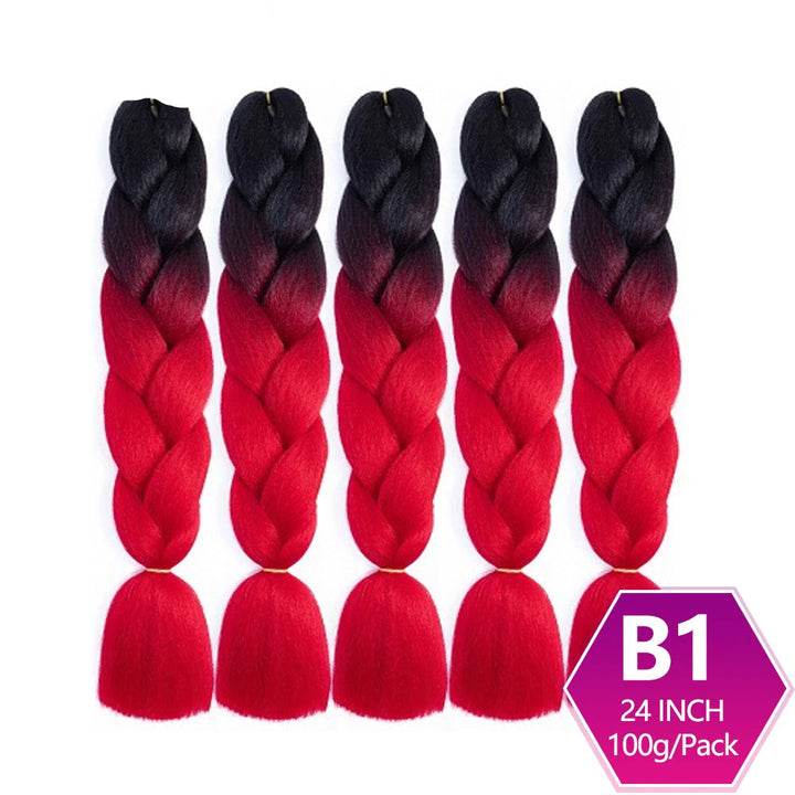 Set of red and black braided hair extensions with 