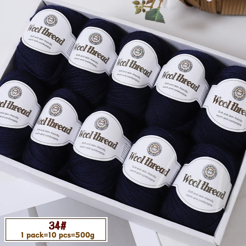 500g Fine Wool Knitting Yarn – Soft Handmade Yarn for Sweaters, Scarves, Hats & DIY Crafts (10 Skeins)