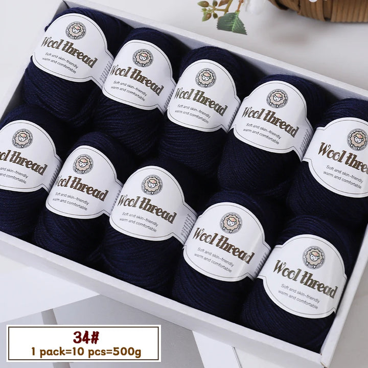 500g Fine Wool Knitting Yarn – Soft Handmade Yarn for Sweaters, Scarves, Hats & DIY Crafts (10 Skeins)