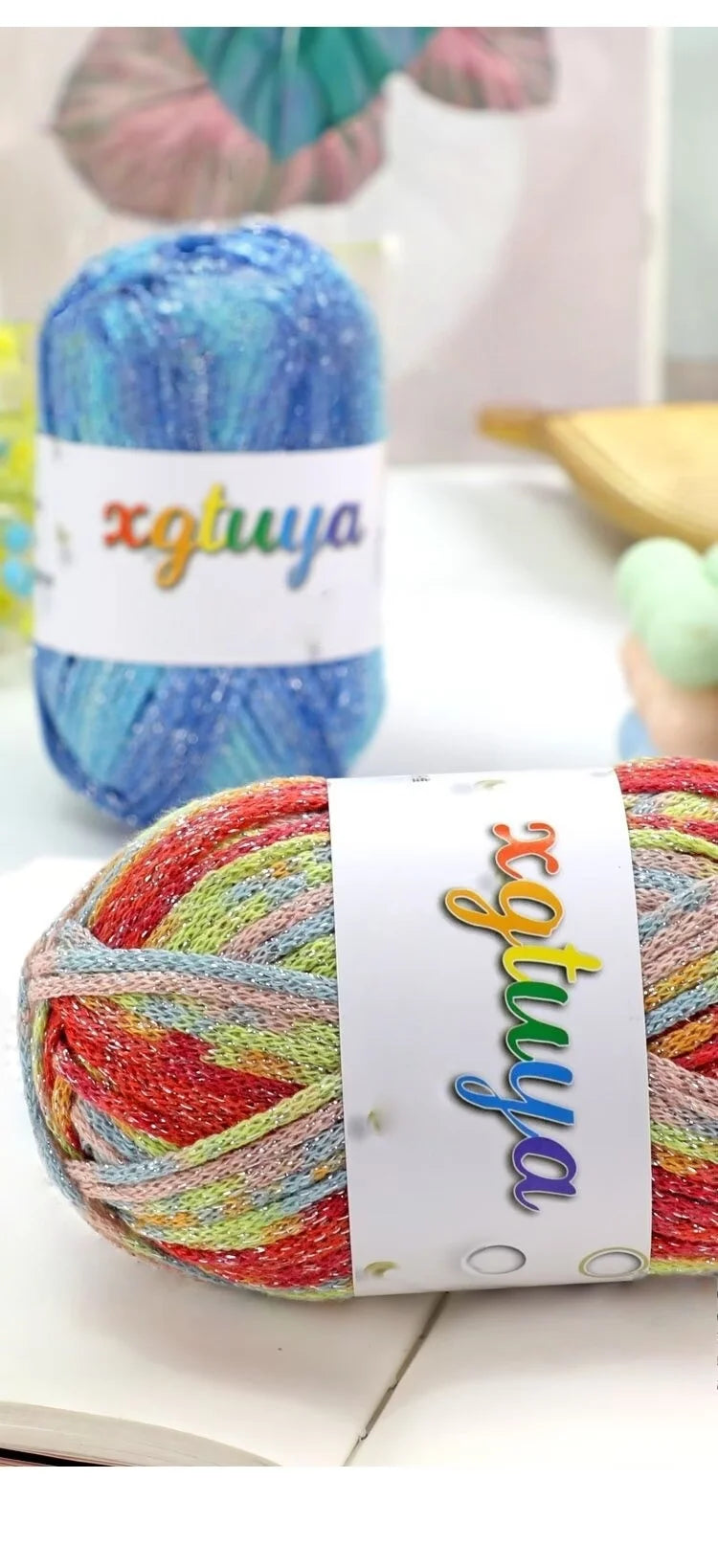 Shiny Gradient Hollow Yarn – Colorful Knitting Yarn for Handmade Accessories, Bags & DIY Crafts