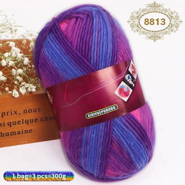 300g Gradient Long-Section Dyed Wool Yarn Set (3 Pieces) – Soft Hand-Knitting Yarn for Sweaters, Shawls, Hats & Scarves