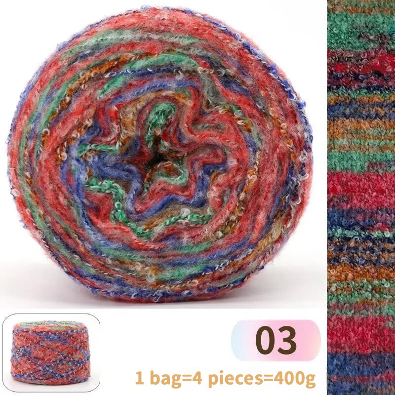 400g Rainbow Oil Painting Gradient Wool Yarn (4 Balls) – Long Color Gradient Yarn for Sweaters, Hats & Scarves