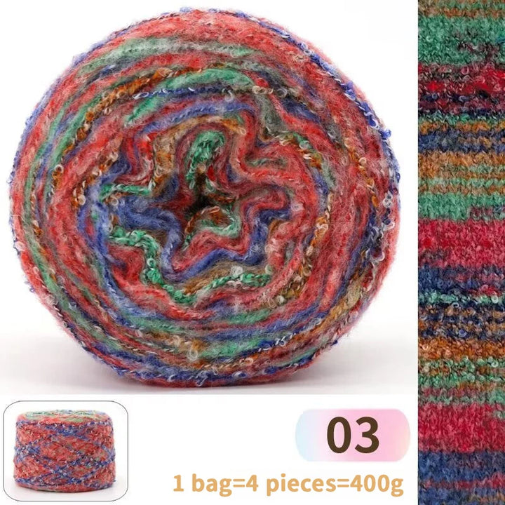 400g Rainbow Oil Painting Gradient Wool Yarn (4 Balls) – Long Color Gradient Yarn for Sweaters, Hats & Scarves