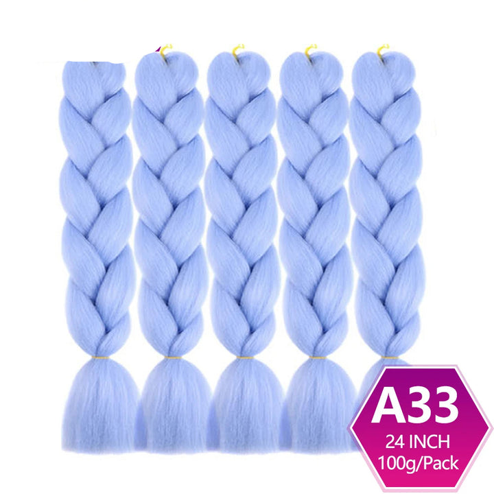 Five braided hair extensions in light blue color with  on a white background.