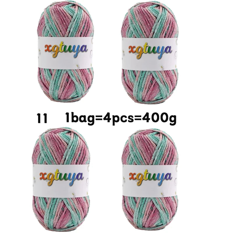 Shiny Gradient Hollow Yarn – Colorful Knitting Yarn for Handmade Accessories, Bags & DIY Crafts