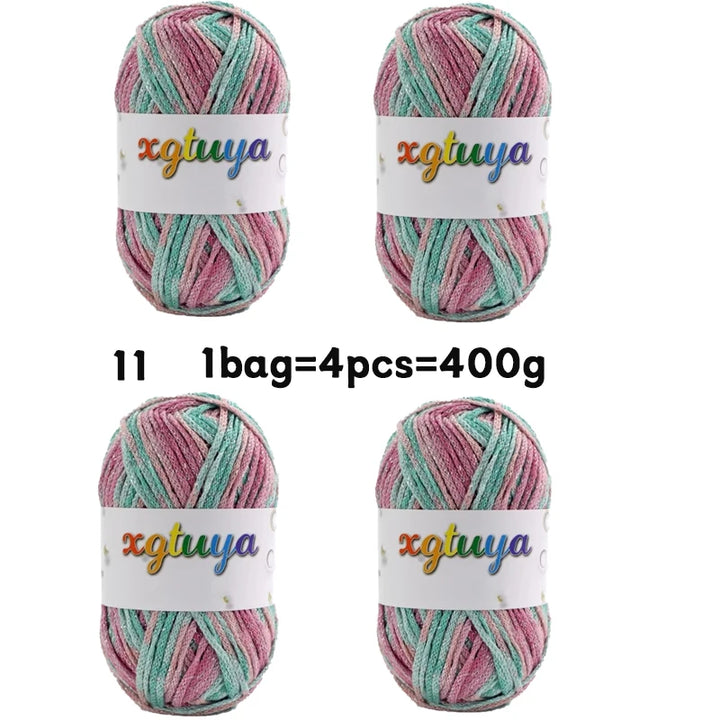 Shiny Gradient Hollow Yarn – Colorful Knitting Yarn for Handmade Accessories, Bags & DIY Crafts