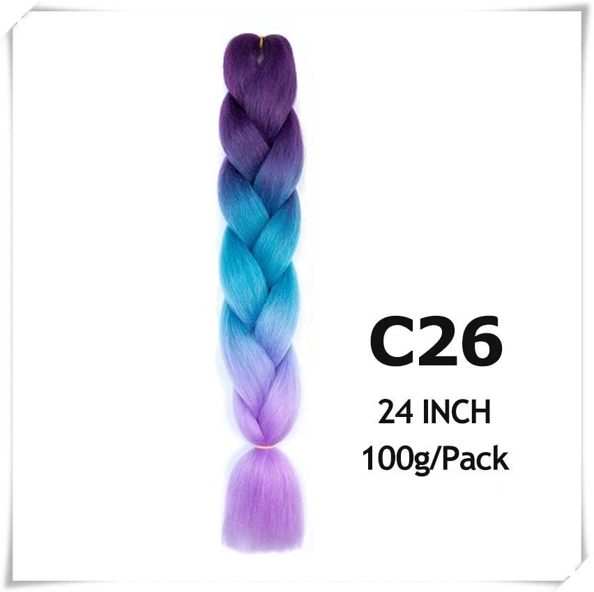 Pre-Stretched Jumbo Braiding Hair – 24 Inch Ombre Purple Synthetic Crochet Extensions for Women