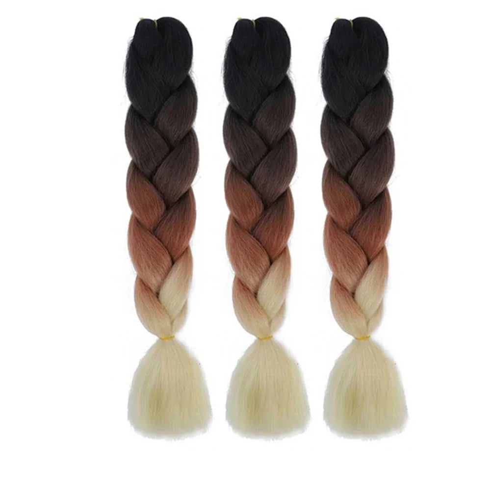 3 Packs 24 Inch Rainbow Braiding Hair Extensions – Ombre Synthetic Jumbo Braid Hair for Crochet Braids (Rose Red)