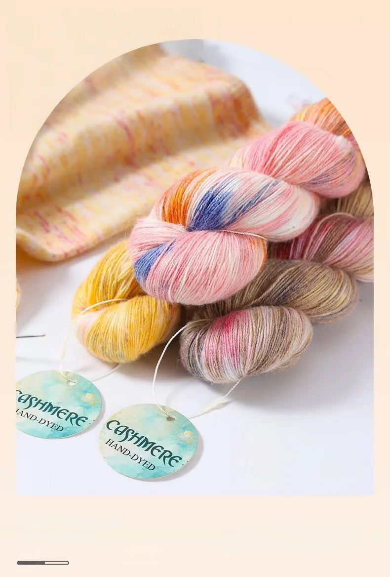 Light Luxury Hand-Dyed Cashmere Yarn – Medium-Thick Rainbow Gradient Yarn for Sweaters, Scarves & Winter Wear