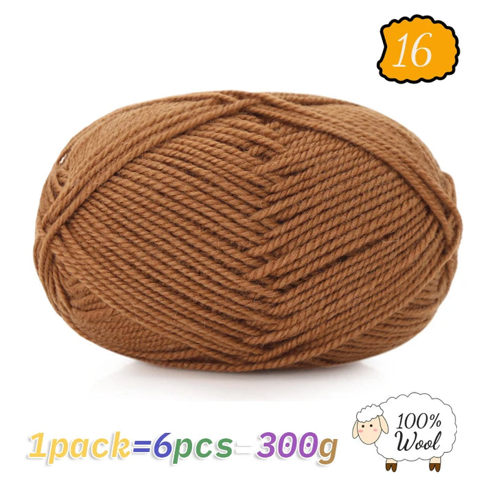 300g 100% Pure Wool Yarn (6 Pieces) – Soft Warm Knitting Yarn for Sweaters, Hats, Scarves & Winter DIY Projects