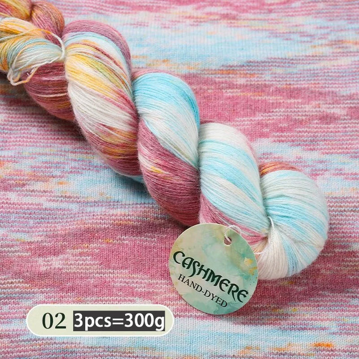 Light Luxury Hand-Dyed Cashmere Yarn – Medium-Thick Rainbow Gradient Yarn for Sweaters, Scarves & Winter Wear