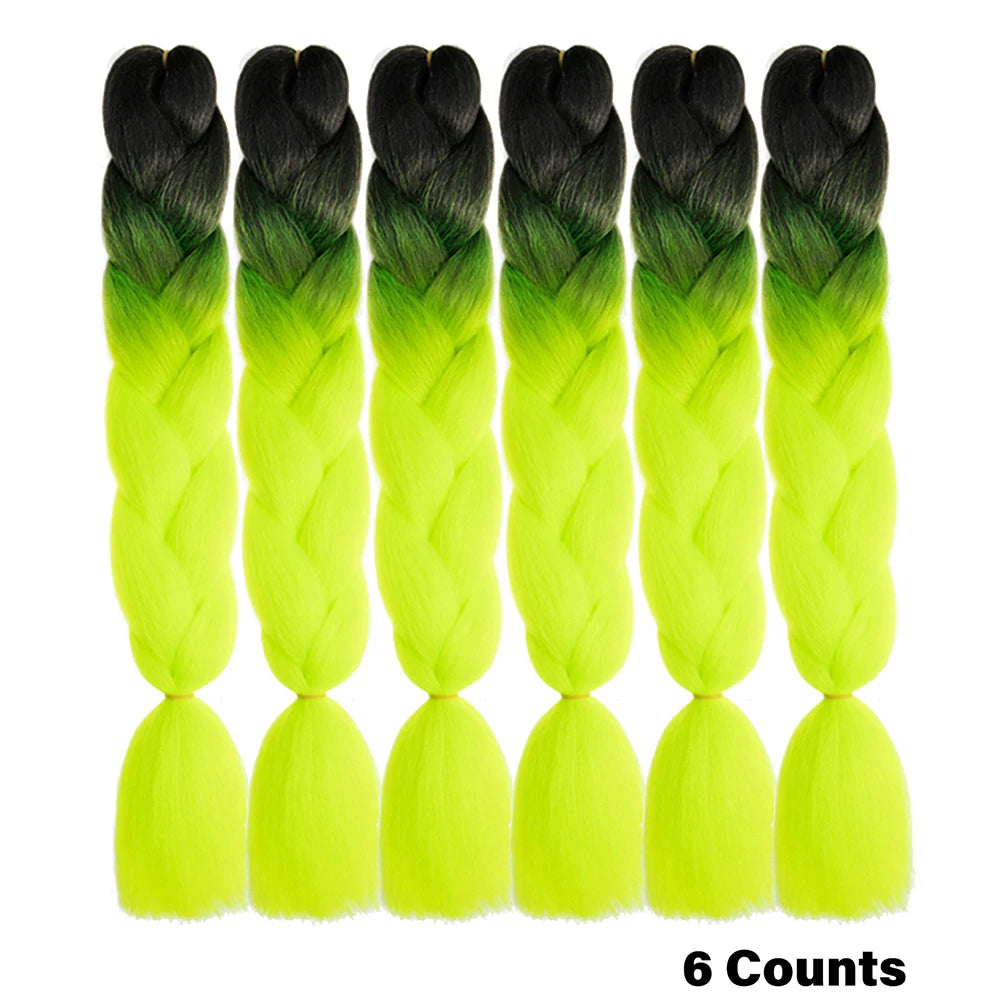 Ombre Crochet Braiding Hair – 6 Packs Synthetic Colorful Extensions for Women & Girls | High-Temperature Fiber