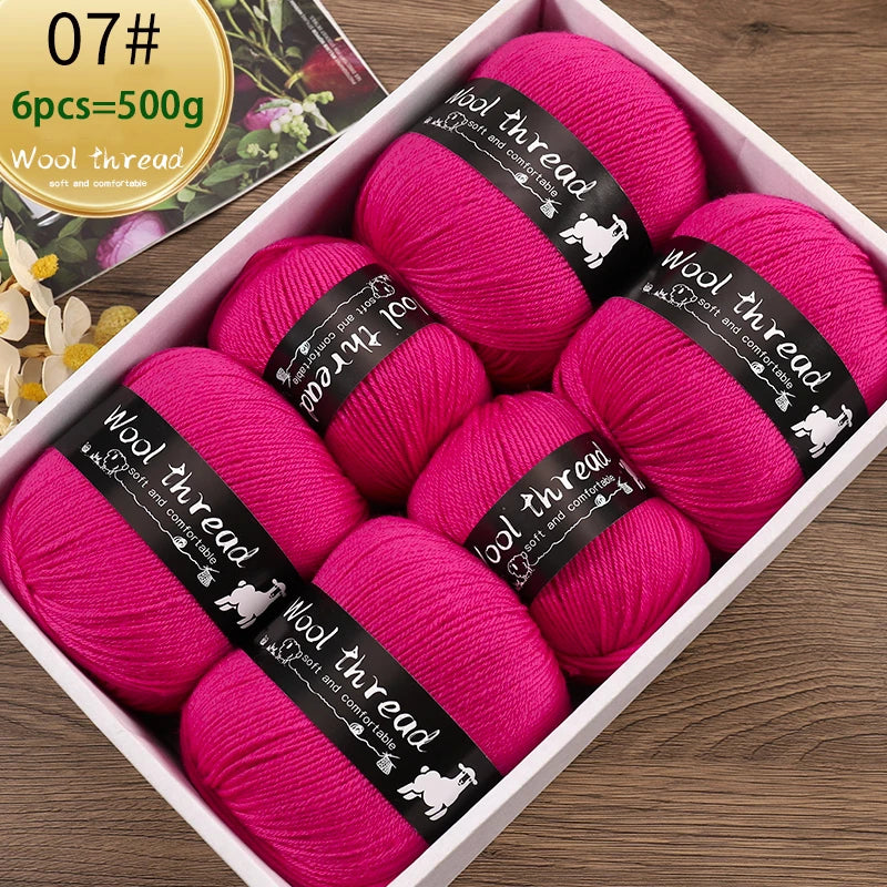 500g Multi-Color Medium-Fine Wool Yarn (6 Pack) – Hand-Knitting Yarn for Sweaters, Scarves & Hats
