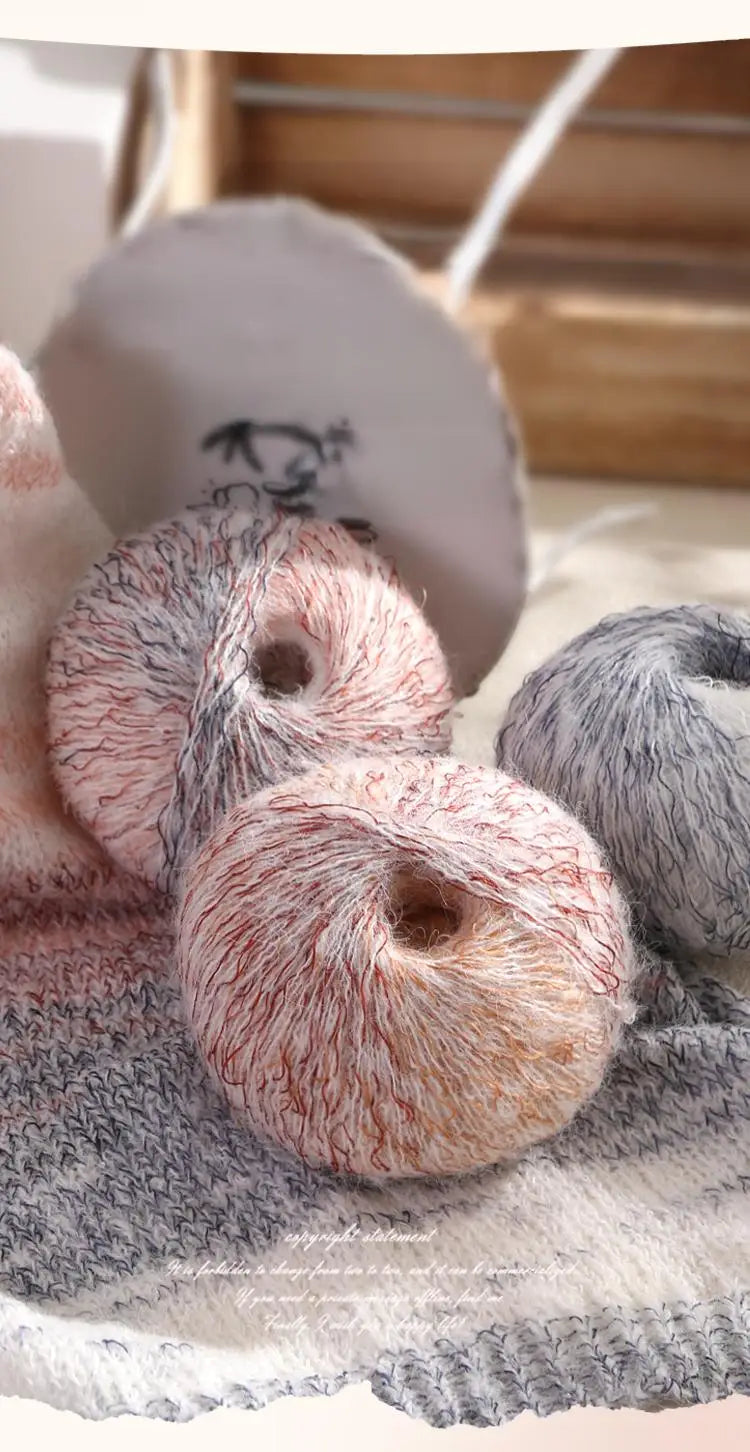 150g Premium Mohair Yarn – Tobacco Multi-Color Knitting Yarn (3 Pieces/Pack)