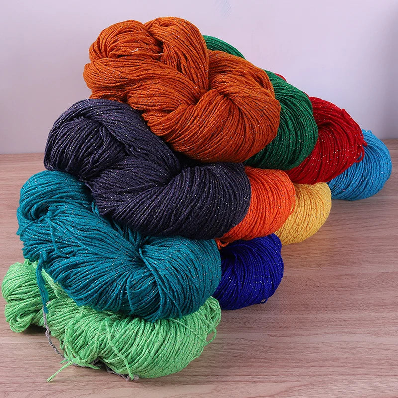 190g Colorful Gold Silk Acrylic Yarn – Medium Thick Shiny DIY Weaving Yarn