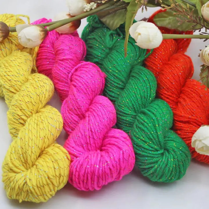 190g Colorful Gold Silk Acrylic Yarn – Medium Thick Shiny DIY Weaving Yarn