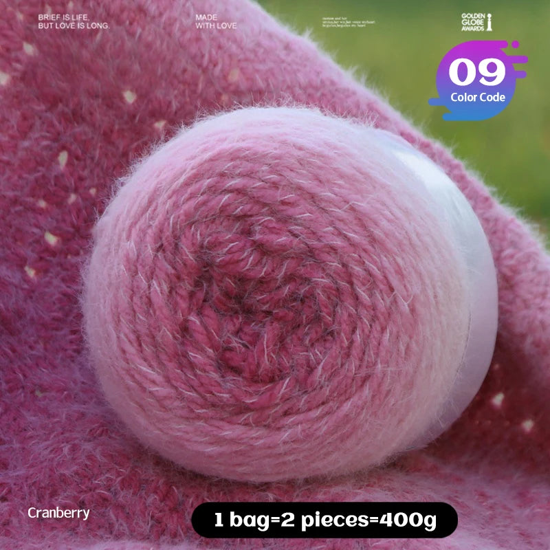 Qinglan Gradient Thick Yarn 400g – Long Section Dyed Rainbow Knitting Yarn for Sweaters & Shawls