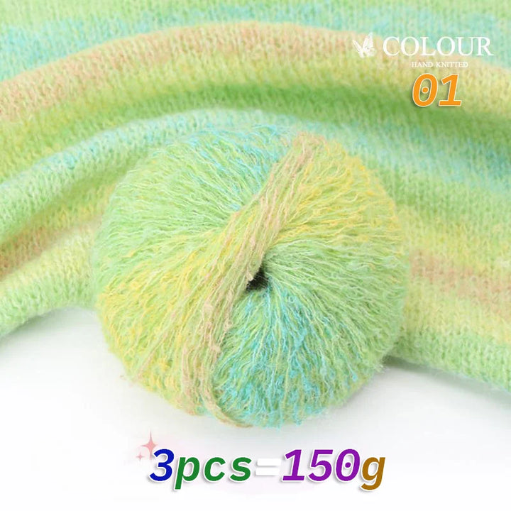150g Gradient Long Section-Dyed Mohair Yarn – Soft Knitting Yarn for Sweaters, Scarves, Hats & Shawls (3pcs Pack)