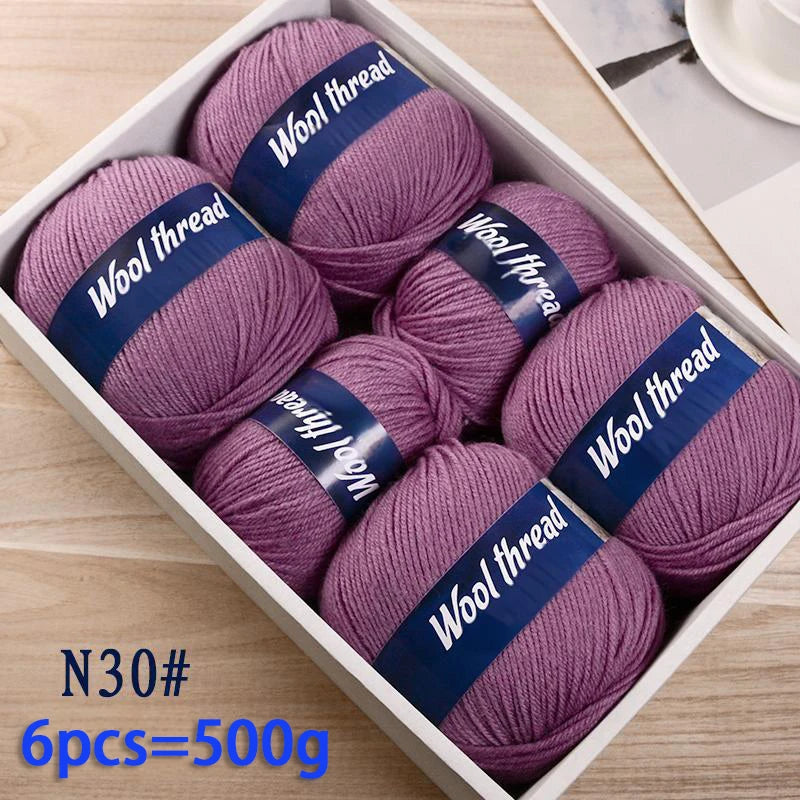 500g Fine Wool & Sheep Cashmere Yarn – Soft Warm Knitting Yarn (6 Pieces/Pack)