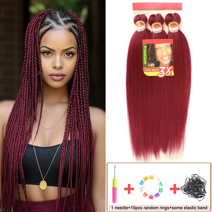 Pre-Stretched Braiding Hair – 26 Inch Yaki Synthetic Crochet Extensions (3 Packs, Hot Water Set)