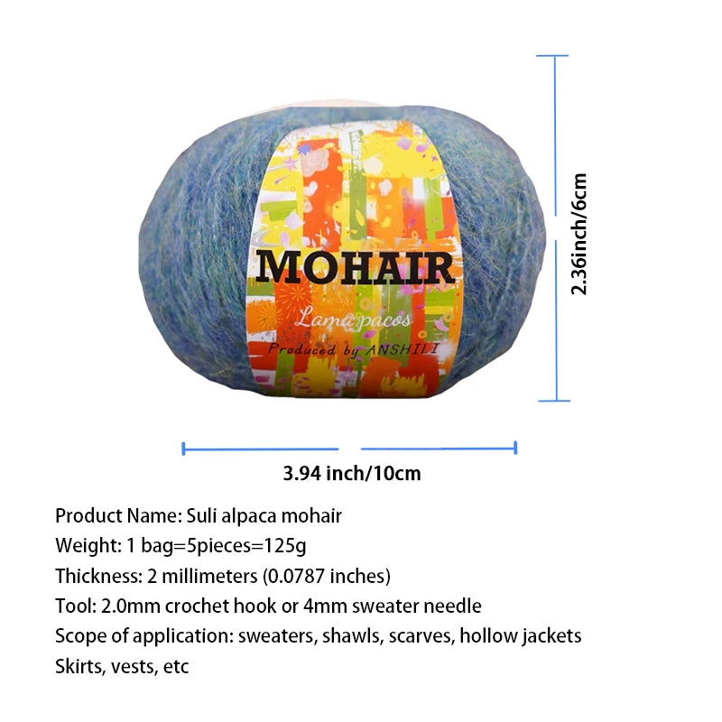 Colorful Long-Haired Mohair Yarn – Gradient Dyed Soft Knitting Yarn for Sweaters, Scarves, Hats & DIY Crafts