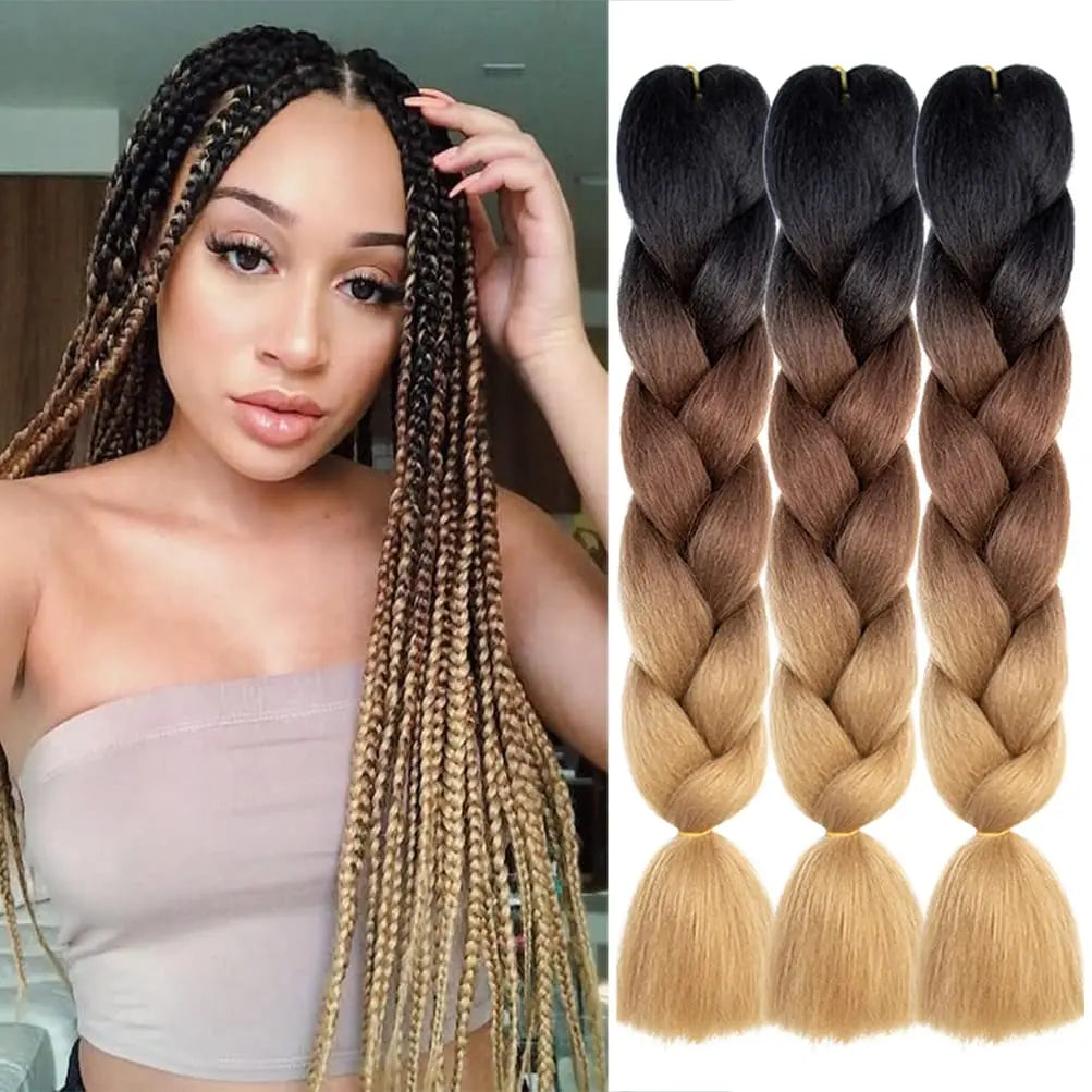 Synthetic African Ombre Braiding Hair – 3PCS Pre-Stretched High Temperature Fiber