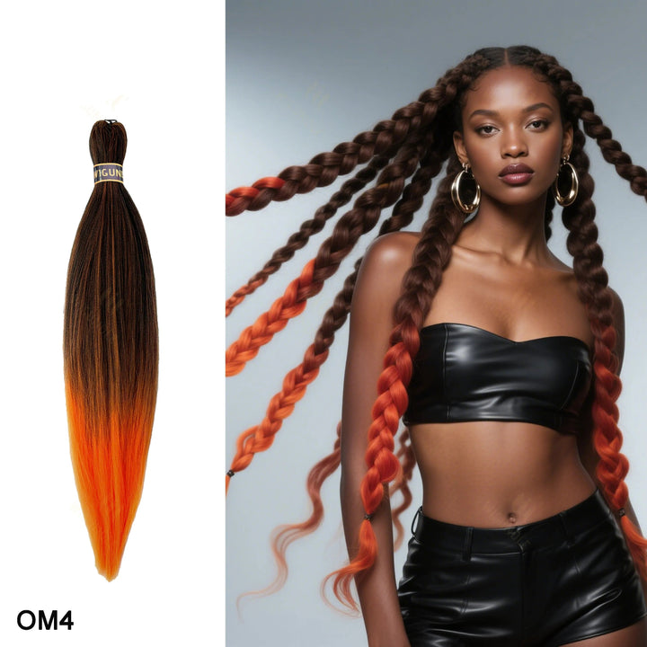 Wig bundle with ombre hair color next to a model wearing it