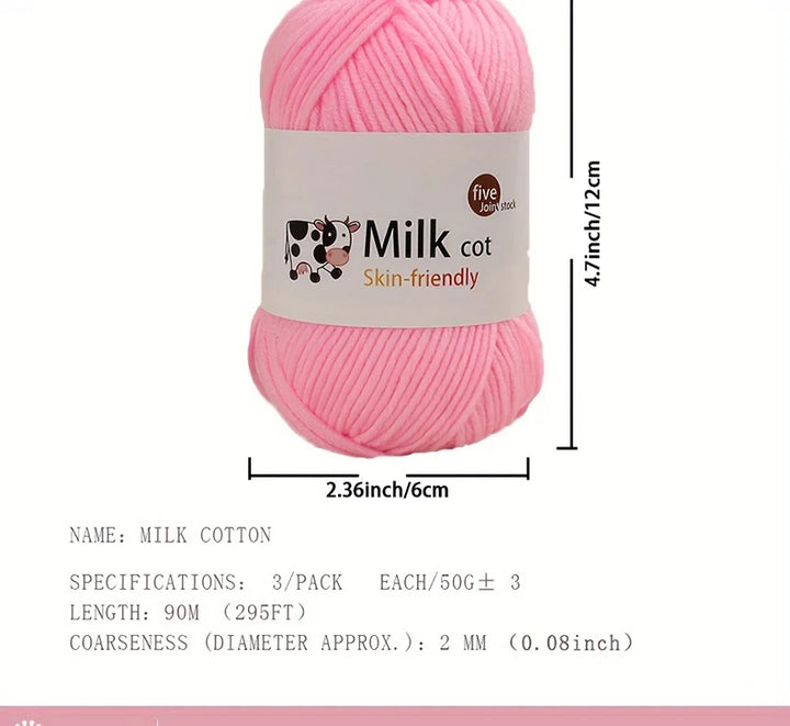 150g 5-Strand Milk Cotton Yarn – Soft Medium Thick Knitting & Crochet Yarn for Dolls, Sweaters, Hats & Scarves