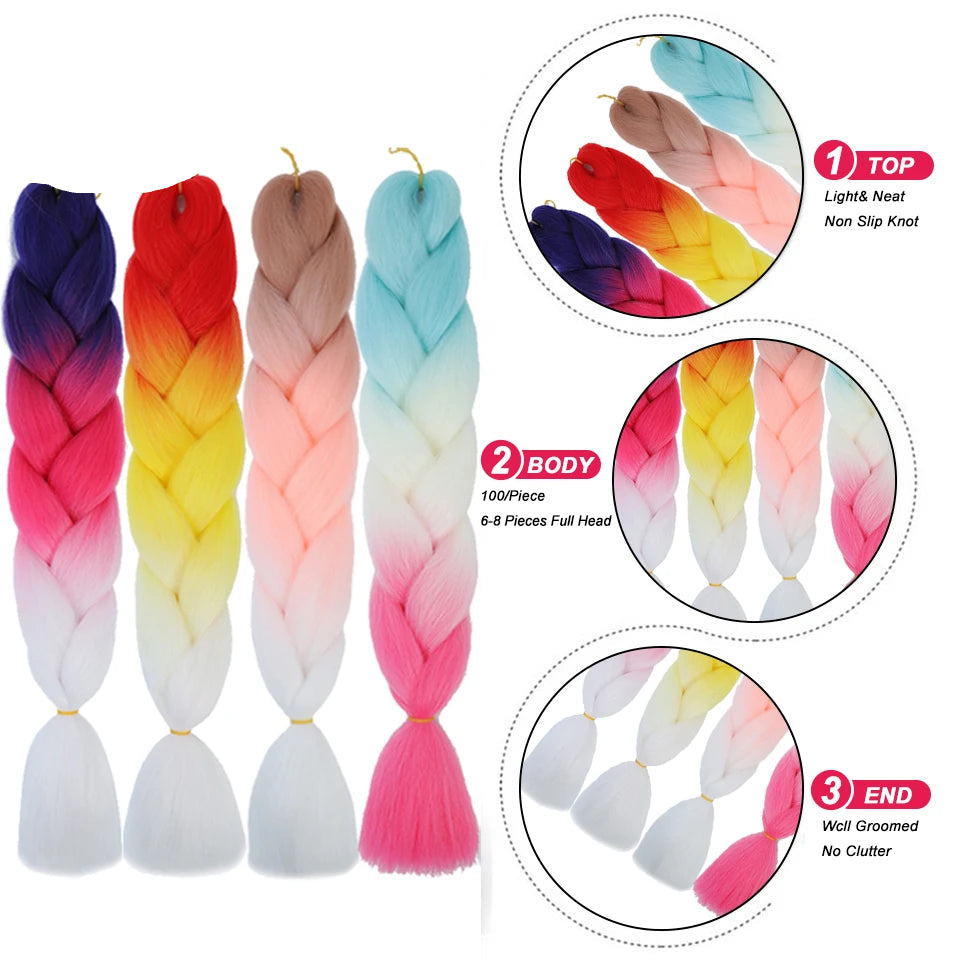 New Colors Synthetic Glowing Ombre Jumbo Twist Braiding Hair – Kanekalon Hair Extensions for Women