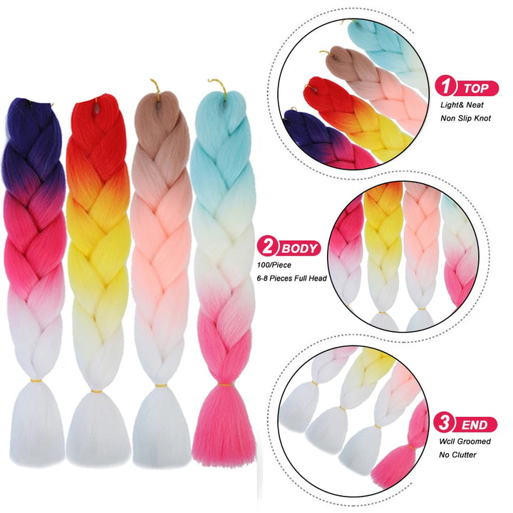 New Colors Synthetic Glowing Ombre Jumbo Twist Braiding Hair – Kanekalon Hair Extensions for Women