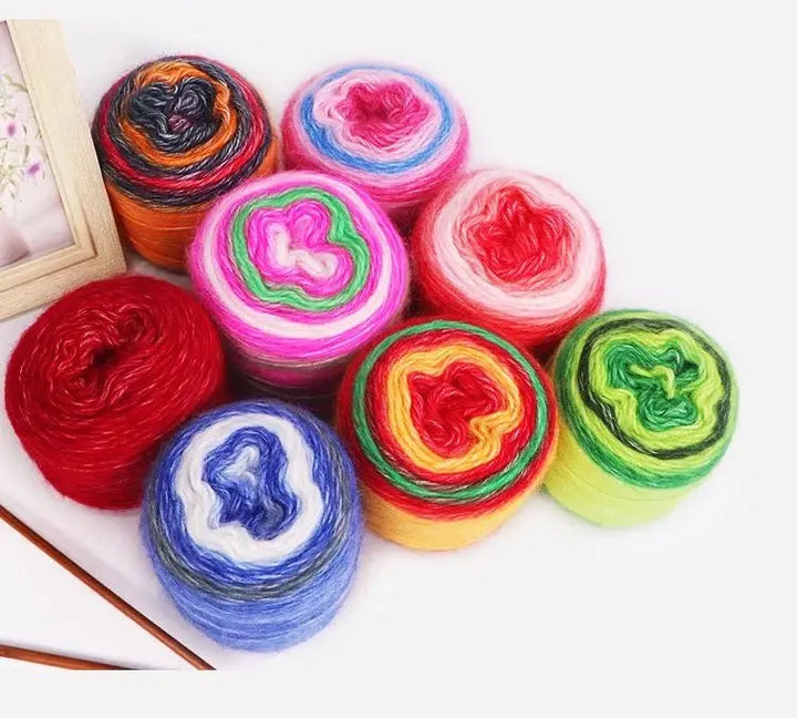 190g Rainbow Gradient Mohair Yarn – Long Section Dyed Spray Yarn for Sweaters, Shawls & Scarves (2 Pieces/Pack)