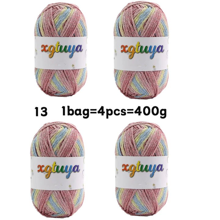 Shiny Gradient Hollow Yarn – Colorful Knitting Yarn for Handmade Accessories, Bags & DIY Crafts