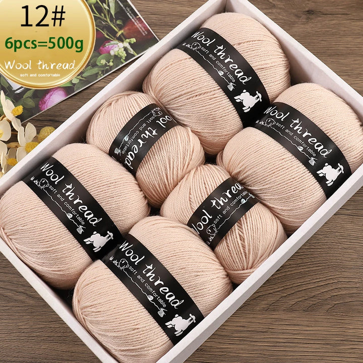500g Multi-Color Medium-Fine Wool Yarn (6 Pack) – Hand-Knitting Yarn for Sweaters, Scarves & Hats