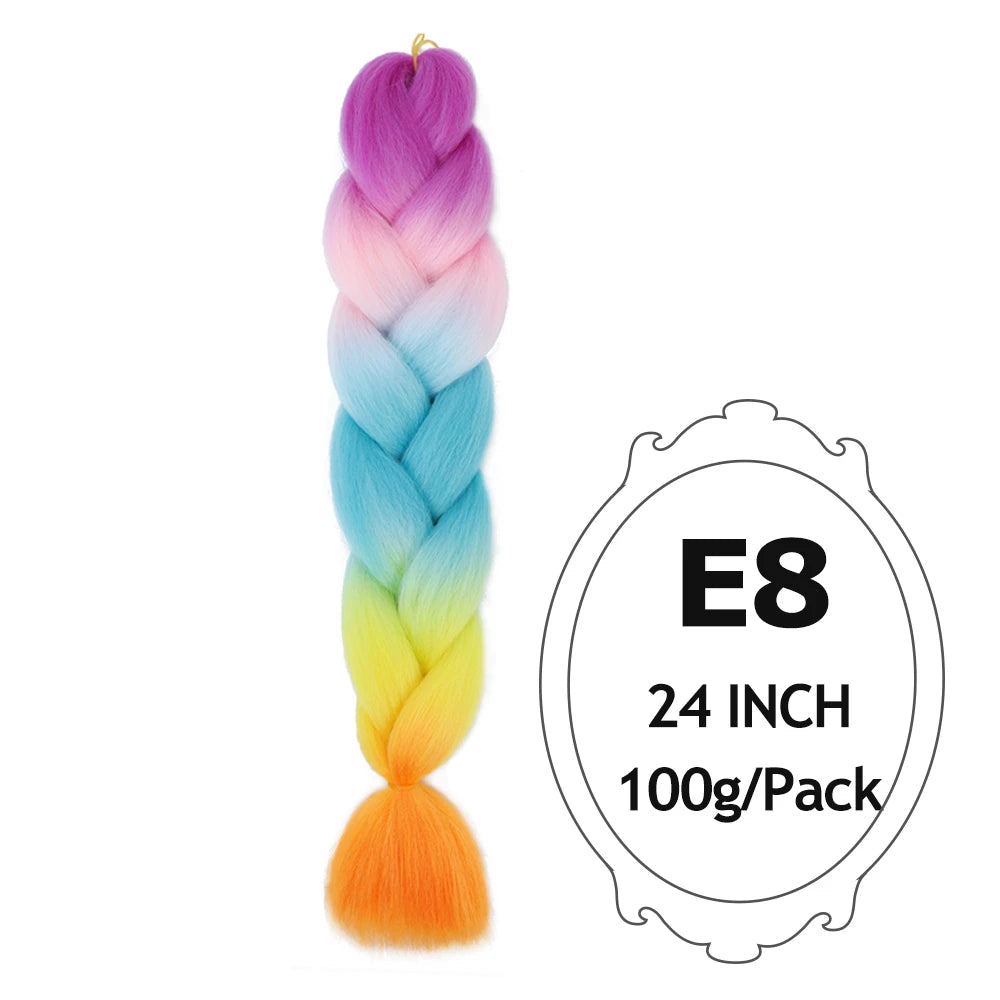 Ombre Braiding Hair 24 Inch – Colorful Jumbo Synthetic Braiding Hair Extensions for Women (Purple, Pink, White, Red, Blue)