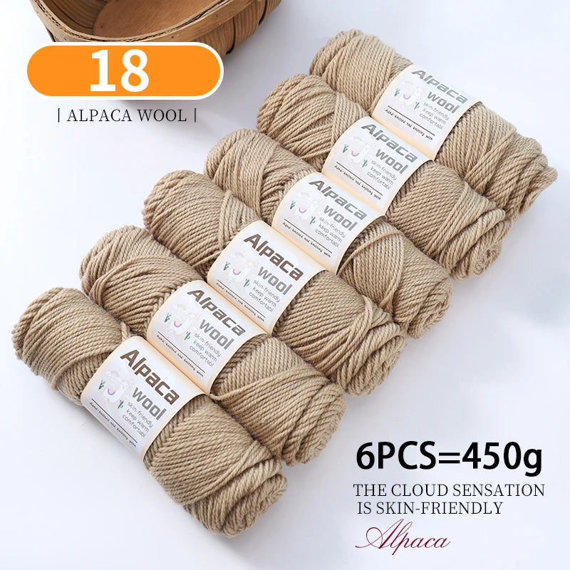450g Alpaca Wool Yarn Set (6 Pieces) – Thick Knitting Yarn for Sweaters, Shawls, Hats & Winter Crafts