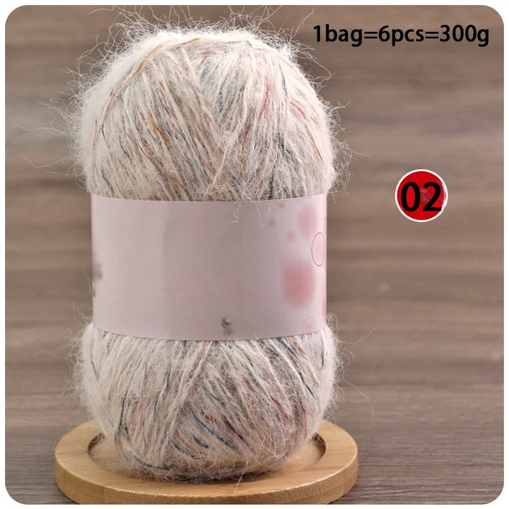 Mixed-Color Long-Haired Mohair Yarn – Fashionable Fluffy Knitting Yarn for Sweaters & Crafts