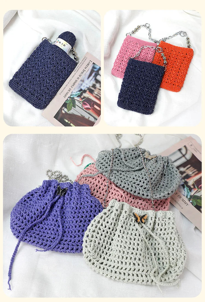 300g Shiny Silver Silk Hollow Yarn – Polyester Crochet Yarn for Bags, Hats, Shoes & DIY Crafts