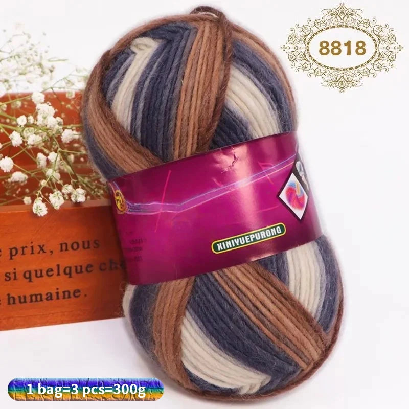 300g Gradient Long-Section Dyed Wool Yarn Set (3 Pieces) – Soft Hand-Knitting Yarn for Sweaters, Shawls, Hats & Scarves