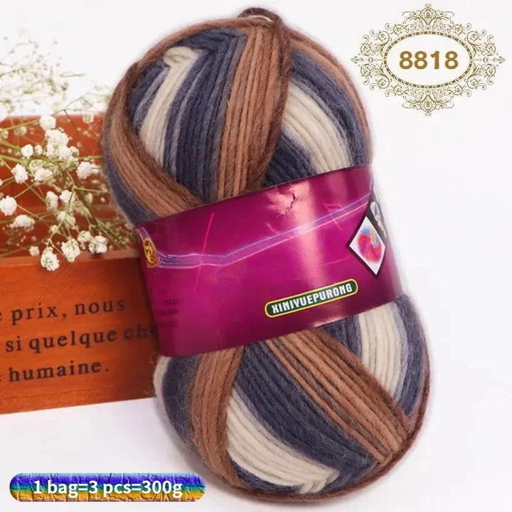 300g Gradient Long-Section Dyed Wool Yarn Set (3 Pieces) – Soft Hand-Knitting Yarn for Sweaters, Shawls, Hats & Scarves